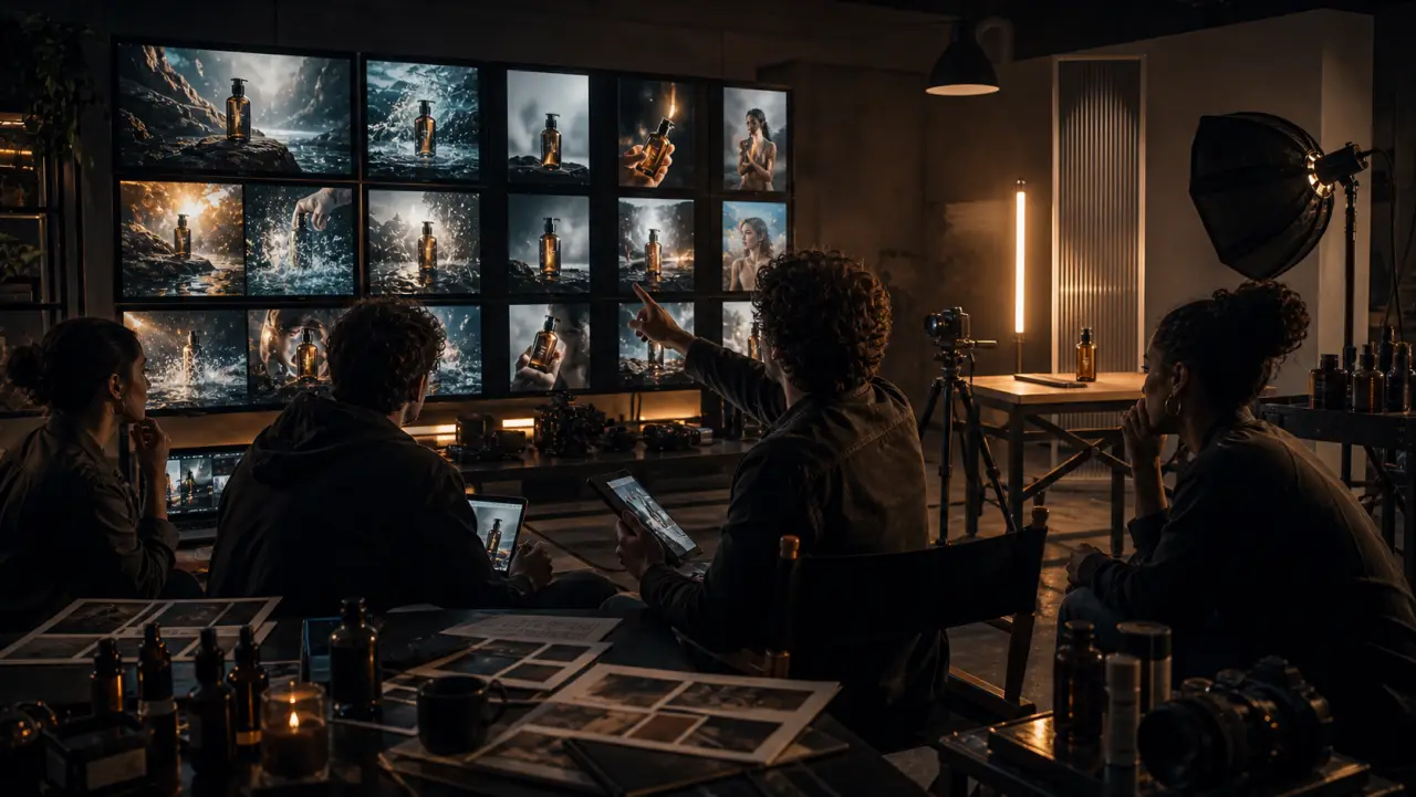 A compact brand studio replaces a large production footprint with multiple ad outputs.