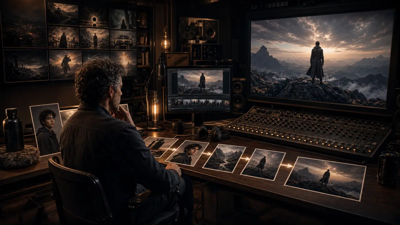 A complete creative suite connects product, character, video, audio, and final output assets.