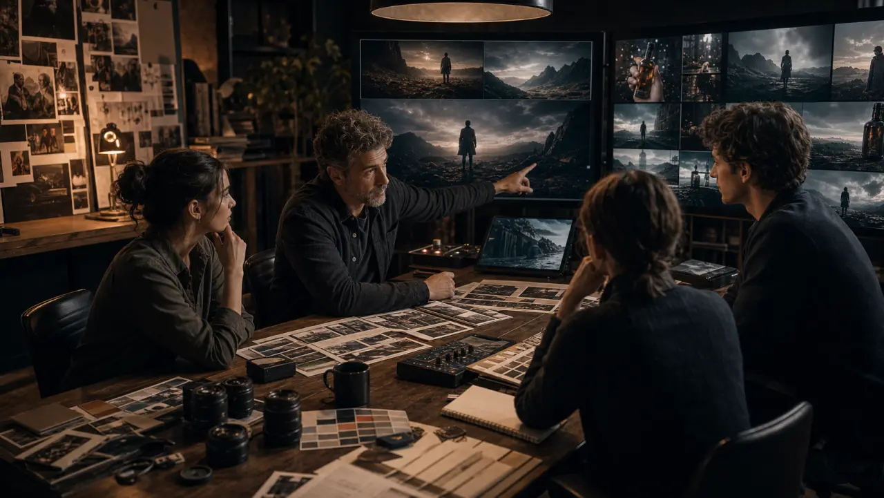 A hybrid strategy table combines traditional film tools with AI-assisted campaign outputs.