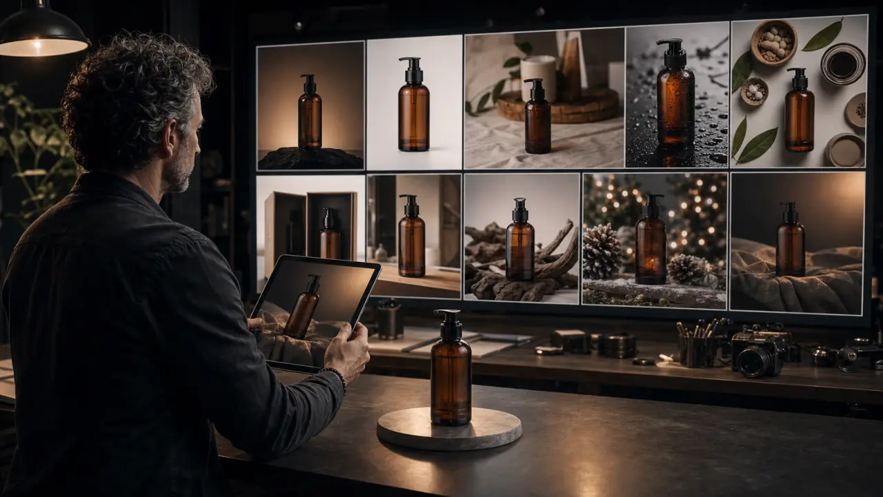 One source product expands into a wall of e-commerce image variants.